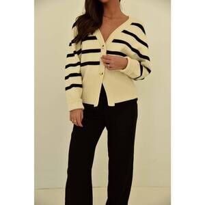NEW BEIGE BOTANY striped button down cardigan sweater in cream